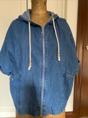 Casual Hooded Denim Zip Jacket - Blue